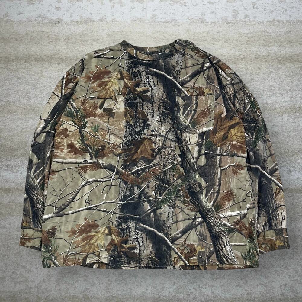 Vintage 90s Realtree Shirt Mens 2XL Hunting Camo Long Sleeve Pocket Tee Woodland